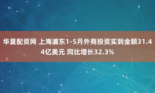 华夏配资网 上海浦东1-5月外商投资实到金额31.44亿美元 同比增长32.3%